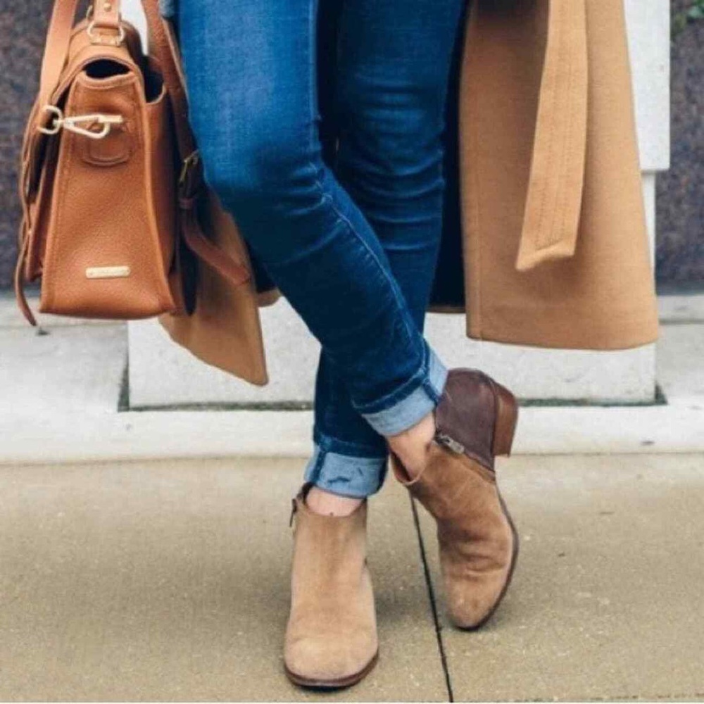 Madewell Cait Two Tone Leather Suede Zip Up Ankle Boots 7.5 Brown